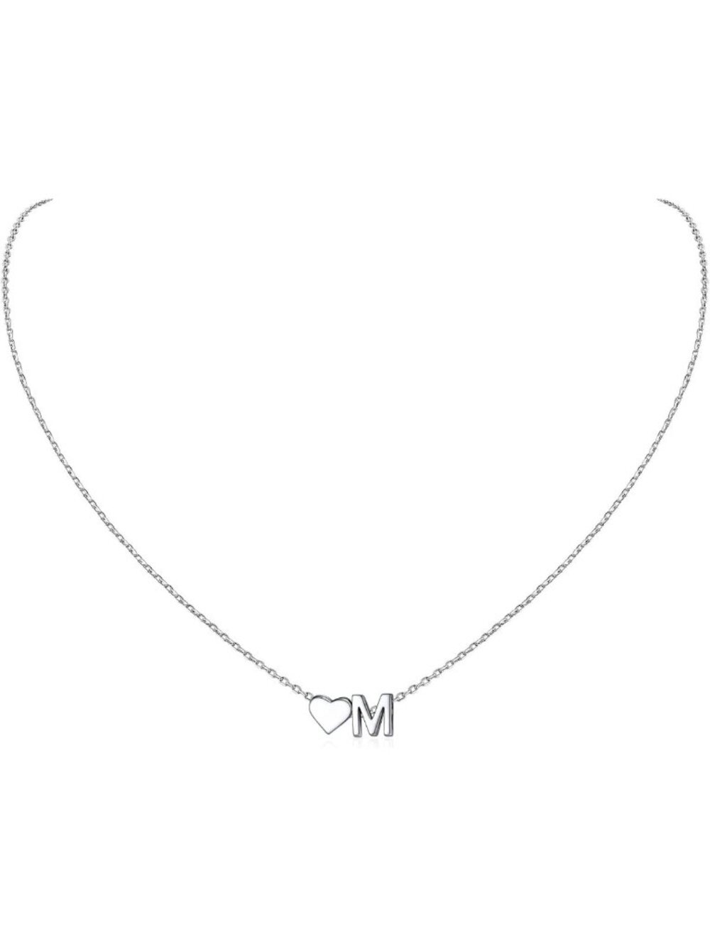 Dainty 925 Sterling Silver Heart Initial Necklace for Women - Personalized